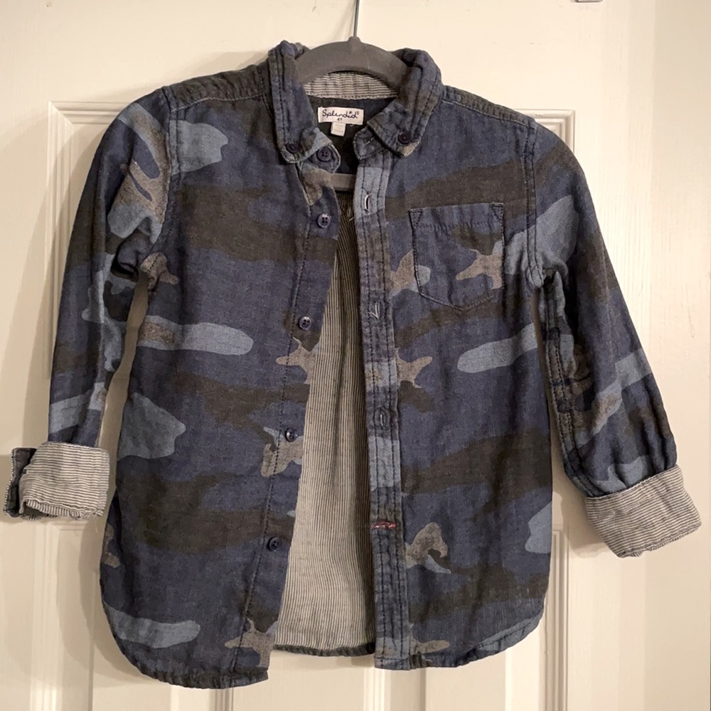 SPLENDID 🤩 blue camo boys button down shirt SZ 4T